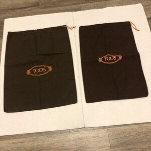 Two Tod's brown and gold drawstring cloth dust bags 13"x9" storage; VG condition